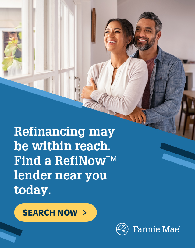 Refinancing may be within reach. Find a RefiNow lender near you today. Button text- Search Now